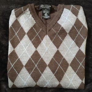 Y2K Vintage argyle sweater oversized vintage merino wool sweater argyle brown